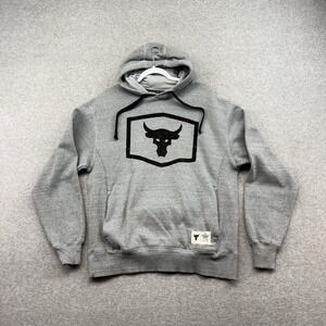 Under Armour Project Rock Bull Brahma Hoodie Mens Medium Light Gray Heavy Cotton